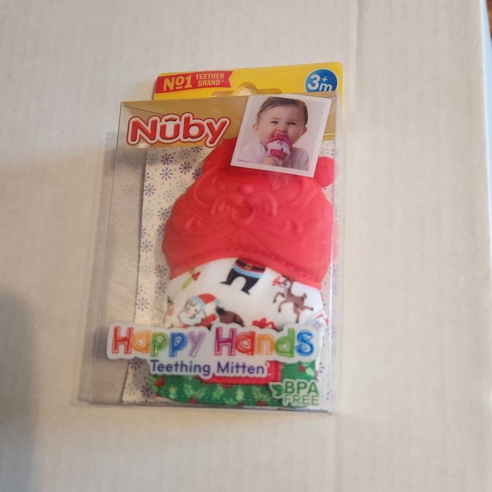 Baby First Christmas Nuby Teething Mitten Santa Teether Stocking Stuffer NEW